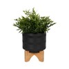 Black Ceramic Planter with Bamboo Wood Stand - Modern Ceramic Plant Pot for Indoor & Outdoor Use - Decorative Home & Garden Flower Pot - 5.5" Black - 2 of 4