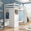Twin Loft Bed, Solid Wood Twin Size Loft Bed Frame With Wardrobe, Storage Shelves, Ladder, Guardrails, Underneath Space For Boys Girls Teens - 2 of 4