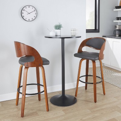 Pino Dark Gray Wood and Metal Swivel Barstool Set