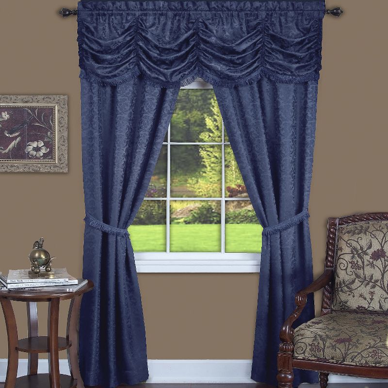 Kate Aurora Jacquard Damask Curtains With An Attached Austrian Valance & Tiebacks, 1 of 4
