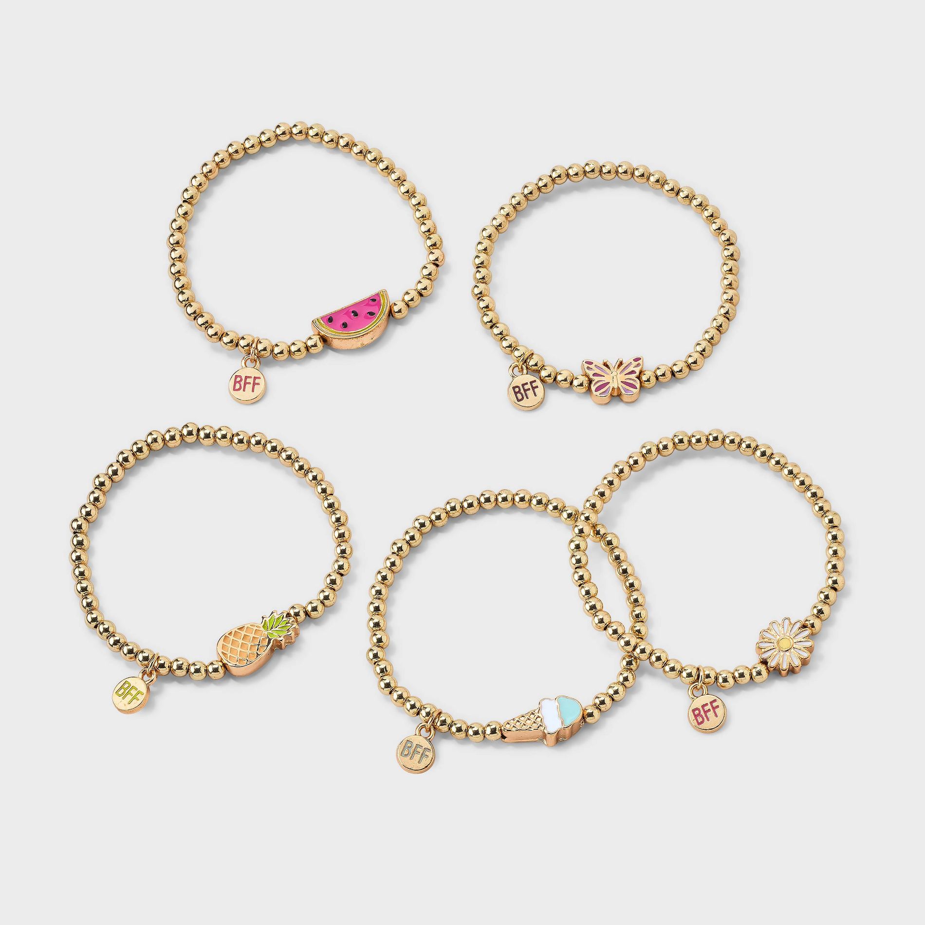 Girls' 5pk Fruit and Butterfly Bracelet Set - Cat & Jack™ Gold