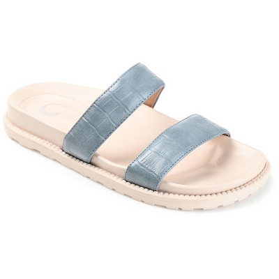 Journee Collection Womens Stellina Slide Flat Sandals Blue 6.5