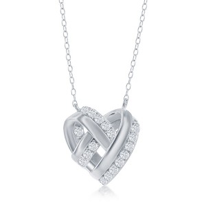 Bella Silver Sterling Silver Kotted Heart CZ Necklace - Silver - 16+2 Inch - 1 of 2