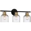 Stiffel Mid Century Modern Wall Light Black Brass Hardwired 23" 3-Light Fixture Clear Glass Shade for Bathroom Vanity Mirror House - 4 of 4