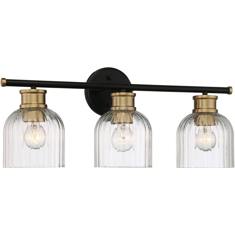 Stiffel Mid Century Modern Wall Light Black Brass Hardwired 23" 3-Light Fixture Clear Glass Shade for Bathroom Vanity Mirror House, 5 of 11