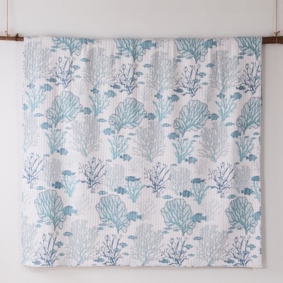 Blue and White Cotton Twin Reversible Quilt Set