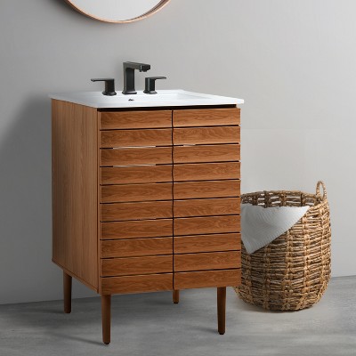 Aubert 24" Walnut Modern Farmhouse Bath Vanity Cabinet