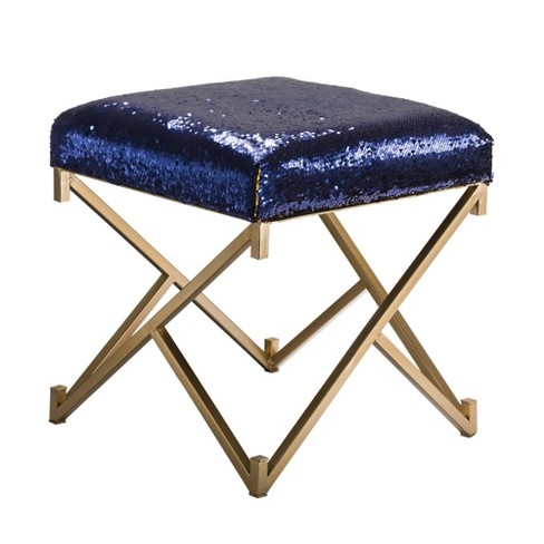 Sapphire Sequin Stool With Metal Gold, Gold Leg Vanity Stool