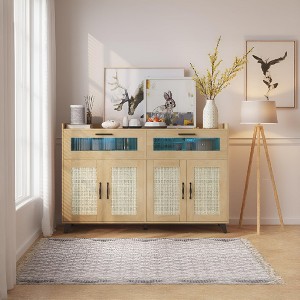 Small Sideboard Buffet Cabinet, 47 Inch Kitchen Storage Cabinet with Charging Station, Led Lights & Drawers, Wood Coffee Bar Station with Storage - 1 of 4