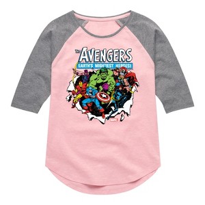 Girls' - Marvel - Avengers Paper Rip Shirt Tail Raglan Graphic T-shirt - 1 of 4
