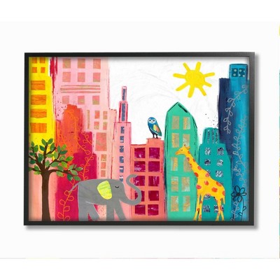 Stupell Industries Kid's Safari Animal City Scene Elephant Giraffe Owl