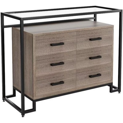 Acekool 6-Drawer Dresser with Tempered Glass Shelves - Brown/Wood
