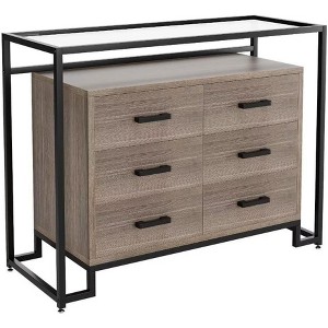 Acekool 6-Drawer Dresser with Tempered Glass Shelves - Brown/Wood - 1 of 4