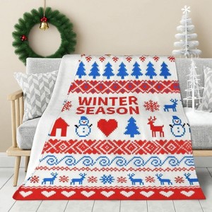 Lomsoe Christmas Throw Blanket, Red & Blue Christmas Decorations Winter Warm Flannel Throw Blanket Farmhouse Holiday Xmas Blankets. - 1 of 4