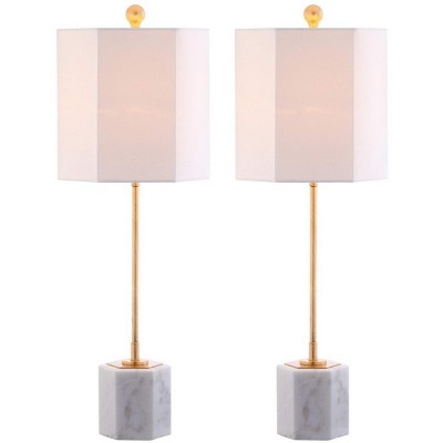 Elegant Marble & Gold Leaf Dual Table Lamp Set - Gray/White