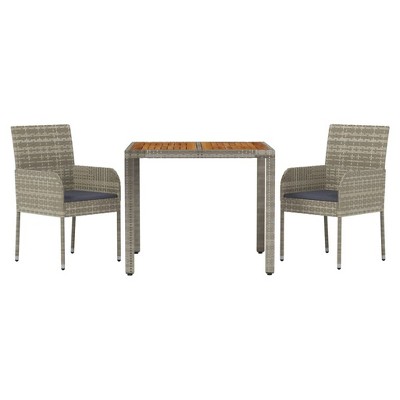 vidaXL Patio Dining Set - Modern 3 Piece Outdoor Furniture with Cushions, Gray Poly Rattan Construction
