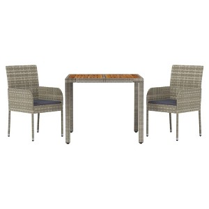 vidaXL Patio Dining Set - Modern 3 Piece Outdoor Furniture with Cushions, Gray Poly Rattan Construction - 1 of 4