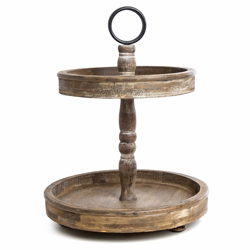 Hallops Wood 2 Tiered Tray Rustic Serving Cake Stand Galvanized Kitchen Table, 4 of 7