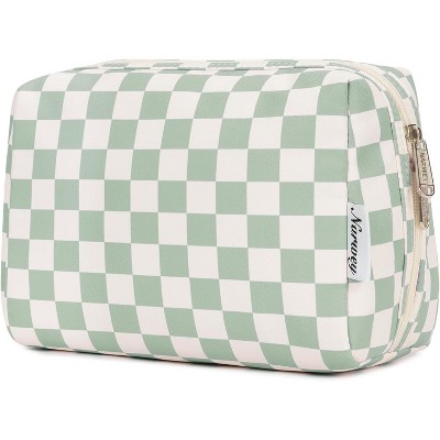 Narwey Checkered Makeup Bag Travel Cosmetic Bag with Organized Pockets