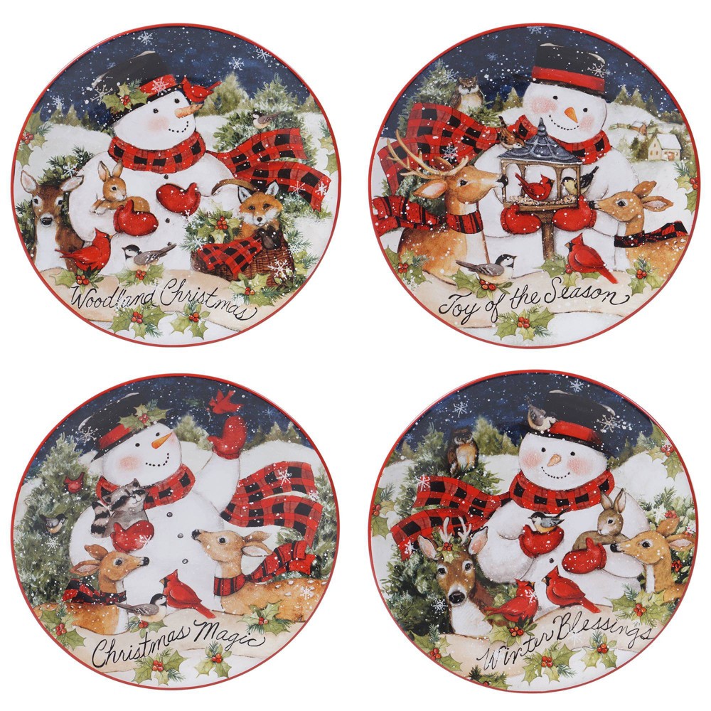 Photos - Other kitchen utensils Certified International 9" 4pk Earthenware Magic of Christmas Snowman Dessert Plates - Certified I 