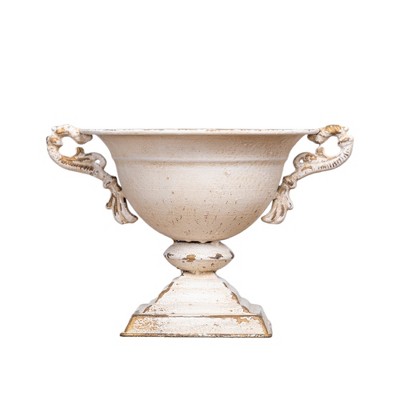 Vintage Decorative Metal Urn, Elegant Distressed Finish Flower Pot, Urn with Ornate Handles, 1pc