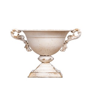 Vintage Decorative Metal Urn, Elegant Distressed Finish Flower Pot, Urn with Ornate Handles, 1pc - 1 of 4