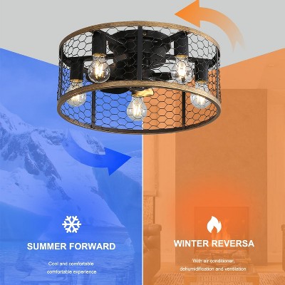 20 Inch Farmhouse Ceiling Fan Light Flush Mount Caged Lights Kit With Remote Control Modern Reversible Adjustable Chandelier Lamp Ceiling Fan