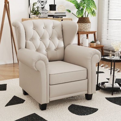 CAVINAS Modern Tufted Push Back Armchair, Technical Leather Recliner Chair, Wingback Chair, Adjustable Single Sofa Chair for Bedroom, Living Room