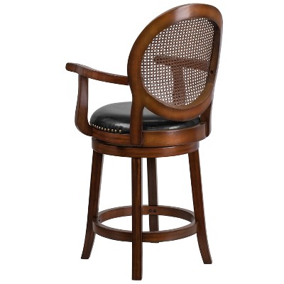 Espresso Wood Counter Stool with Black Leather Swivel Seat