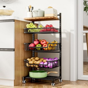 Fruit Basket Kitchen Cart - 5 Tier Adjustable Vegetable Storage Rack, Large Capacity Rolling Kitchen Carts - 1 of 4