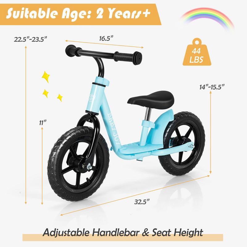 Babyjoy 11'' Kids Balance Bike w/ Footrest No Pedal Toddler Training Bike White\Blue\Black, 4 of 11