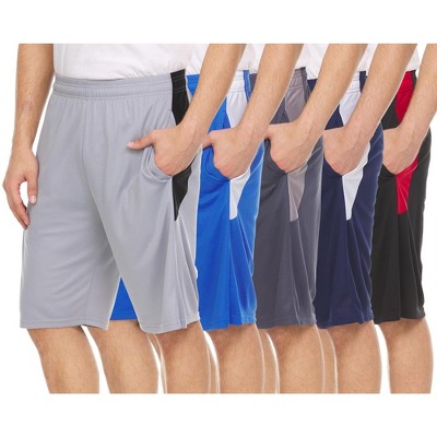 Mens Moisture Wicking Athletic Basketball & Gym Workout Shorts with Pockets Multipack, Up to 3XL, Pack of 5