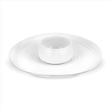 Portmeirion Sophie Conran White Porcelain 2-Piece Chip Platter & Dip Bowl - Chip Dish: 12 in/Dip Dish 4.75 in, 12 oz.