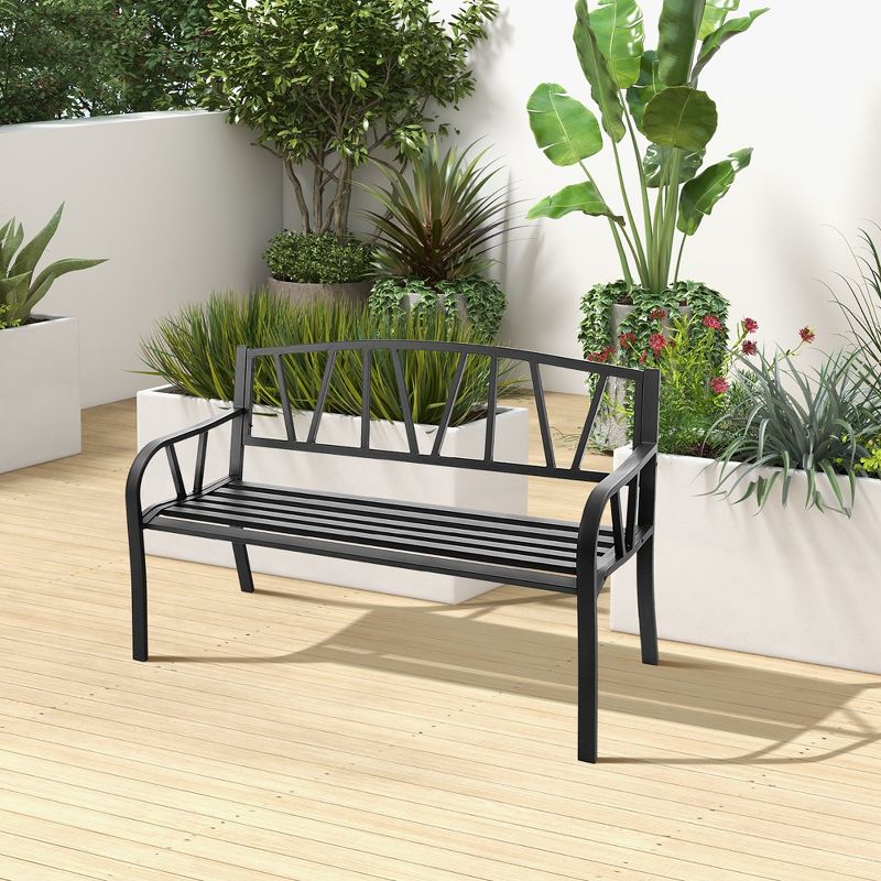 Costway Outdoor Patio Garden Bench Metal Frame with Ergonomic Armrest 660 Lbs Max Load, 4 of 11