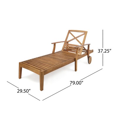 Teak Finish Acacia Wood Chaise Lounge with Cream Cushion