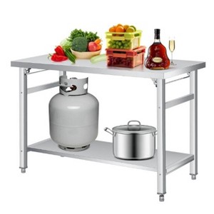 Stainless Steel Folding Table, Heavy-Duty Single-Tier Metal Table with Adjustable Feet, Suitable for Kitchens and Garages - 1 of 4