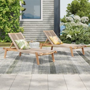 Set Of 2 Outdoor Rope Woven Chaise Lounge,Acacia Wood Armless Lounge,Adjustable Back,Chaise Lounge For Patio Garden-Coolbibila - 1 of 4