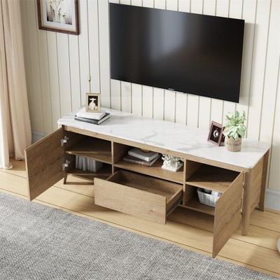 58" Modern TV Stand For Up To 80 Inch TV, Entertainment Center With Storage, Media TV Console Table With LED Lights, Media Consoles For Living Room