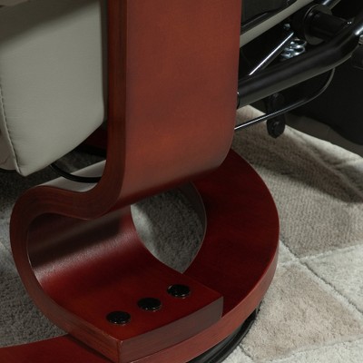 Gray Faux Leather Swivel Recliner with Wood Base