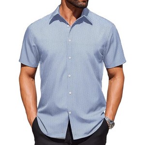 COOFANDY Mens Wrinkle Free Dress Shirt Polka Dot Short Sleeve Button Down Business Casual Shirts - 1 of 4