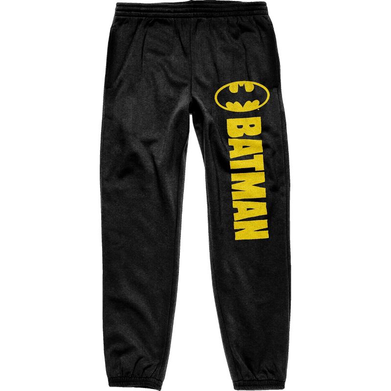 Batman Classic Yellow Bat Logo and Title Men's Black Drawstring Sweats-, 1 of 2