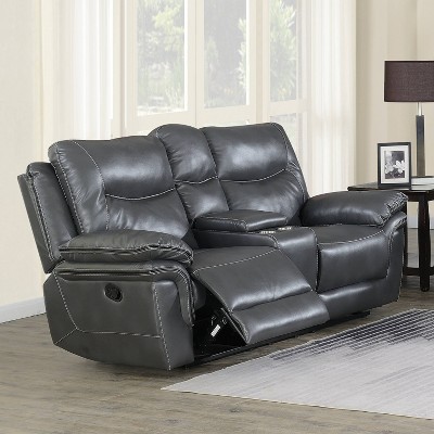 Isabella Grey Double Reclining Sofa and Loveseat Set with Storage Console