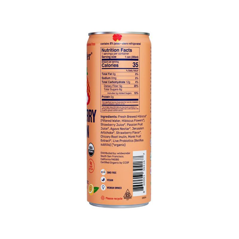 wildwonder Strawberry Passion Organic Prebiotic + Probiotic Sparkling Drink - 12 fl oz, 4 of 9
