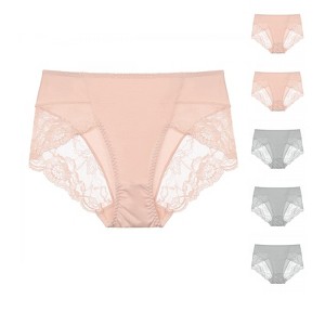 INSPIRE CHIC Women's Mid-Rise Solid Lace Trim Invisible Briefs 6 Packs - 1 of 4