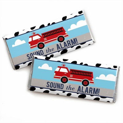 Big Dot of Happiness Fired Up Fire Truck - Candy Bar Wrapper Firefighter Firetruck Baby Shower or Birthday Party Favors - Set of 24