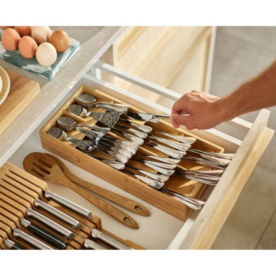 Large Bamboo Cutlery Drawer Organizer with 8 Compartments
