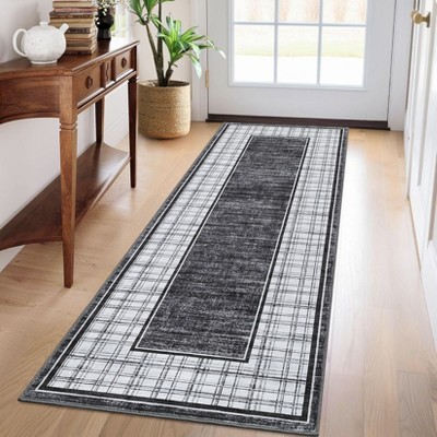 Modern Area Rug Ultra-Soft Throw Rugs Contemporary Plaid Accent Carpet Non-Shedding Bordered Floor Cover Foldable Thin Indoor Mat for Bedroom