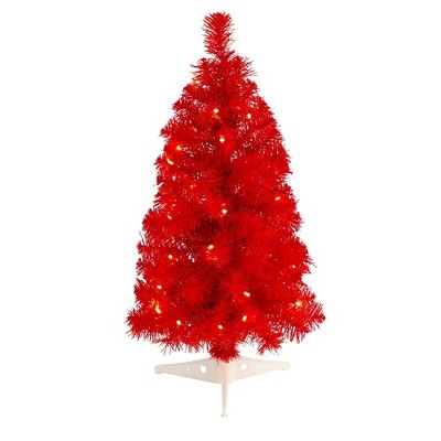 Nearly Natural 2-ft Red Artificial Christmas Tree with 35 LED Lights and 72 Bendable Branches