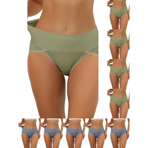 INSPIRE CHIC Women's Hi-Cut Ribbed High Waist Tummy Control Available in Plus Size Briefs 10 Packs - 1 of 4
