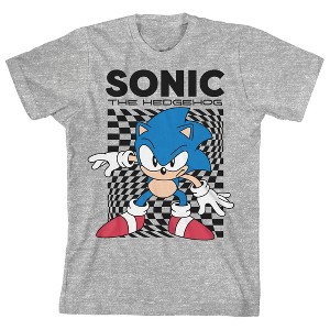 Sonic The Hedgehog Warped Checkered Background Crew Neck Short Sleeve Gray Heather Youth T-shirt - 1 of 3